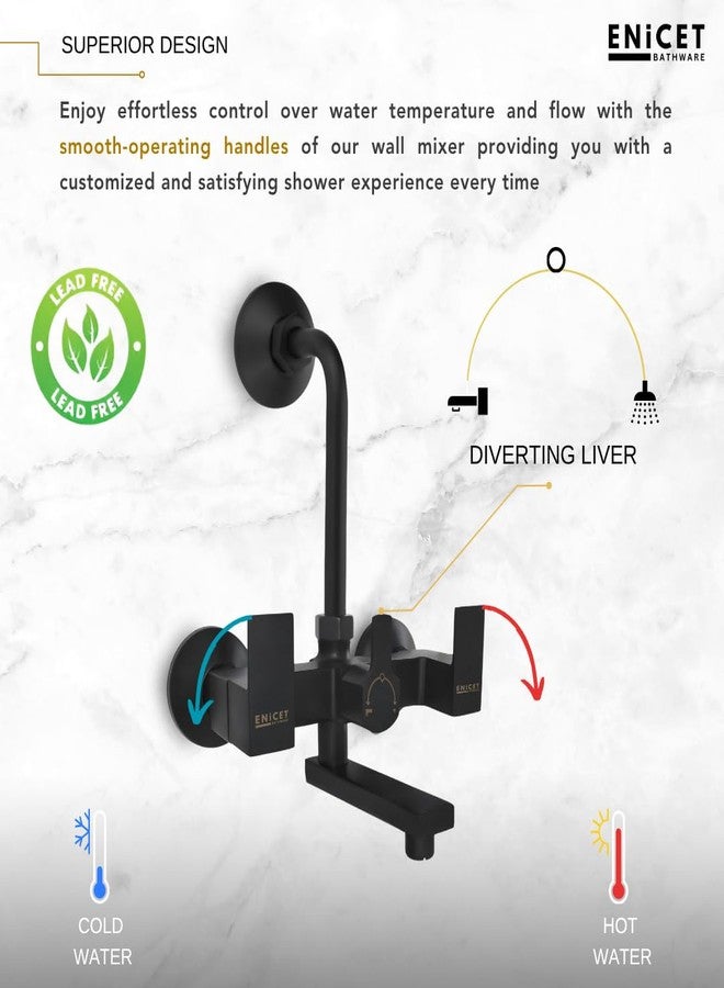 ENICET خلاط حائط ENICET للحمام، SS-304، أسود مطفي، وصلة على شكل حرف L بطول 190 مم مخصصة للاستحمام، صنبور خلاط حائط 2 في 1 للحمام، طقم دش أسود كامل (QGS121BLACK) - Image 2